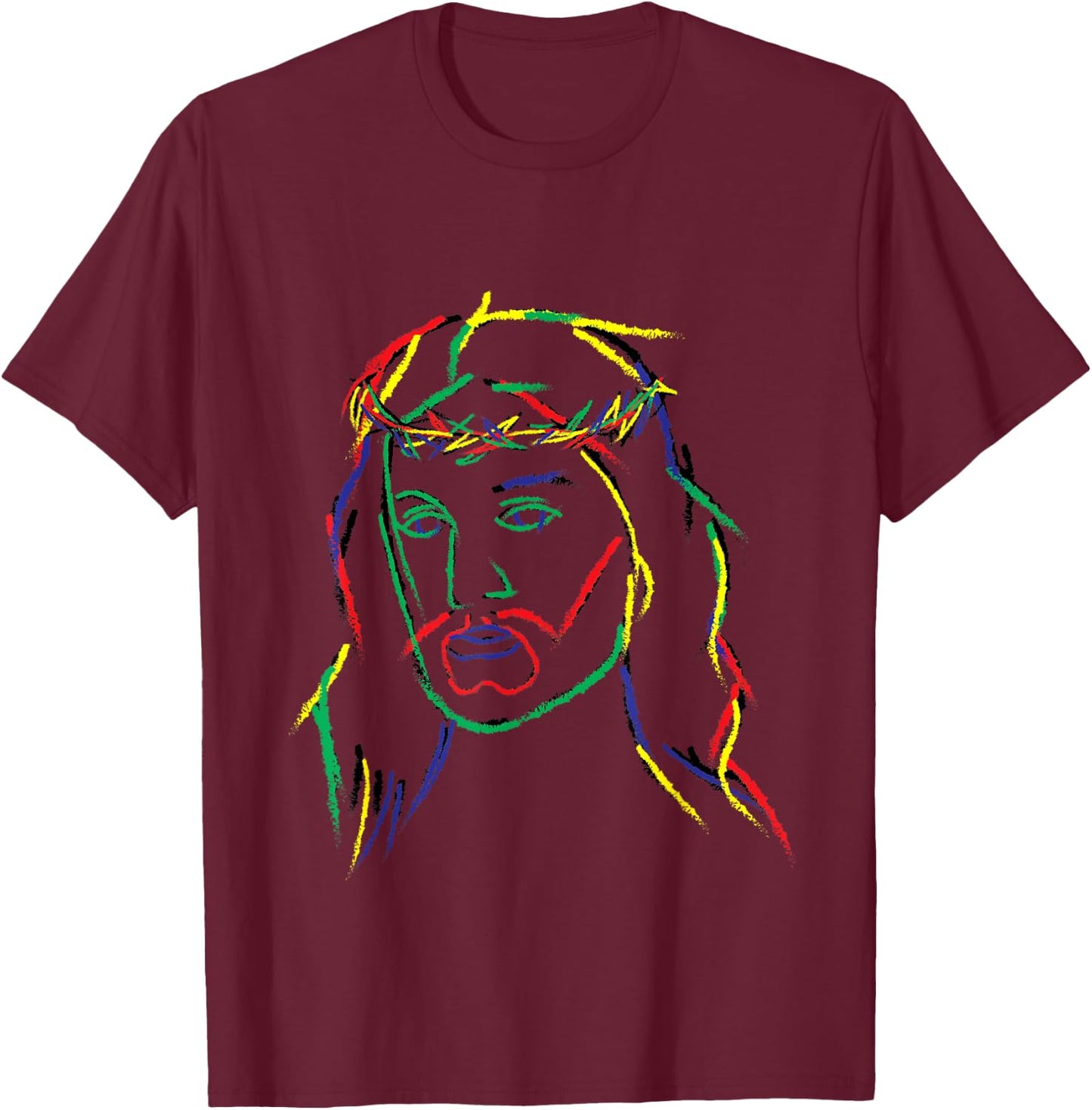 Abstract Jesus Graphic Image Cool Fun Piece T-Shirt - T-Shirt | Maroon