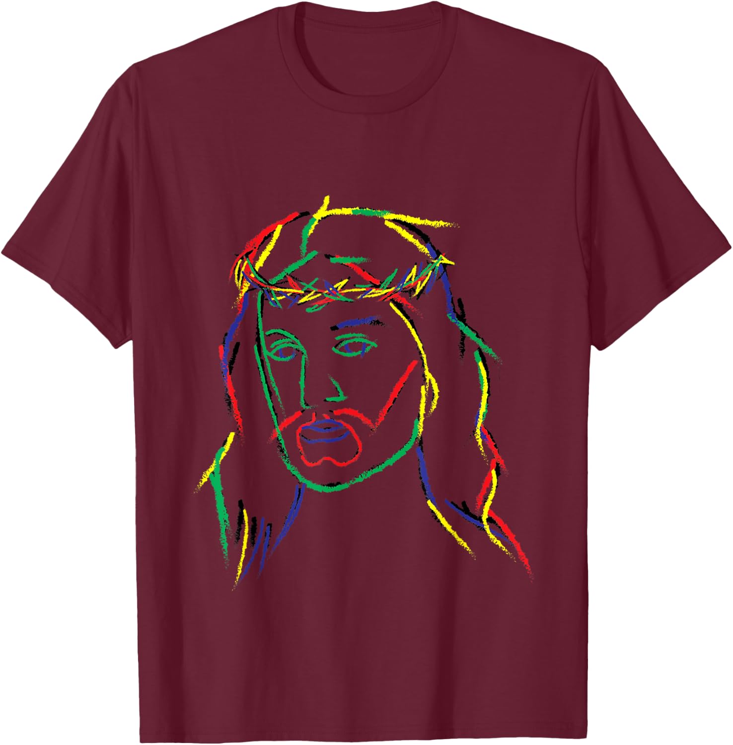 Abstract Jesus Graphic Image Cool Fun Piece T-Shirt - T-Shirt | Maroon