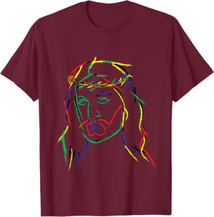 Abstract Jesus Graphic Image Cool Fun Piece T-Shirt - T-Shirt | Maroon