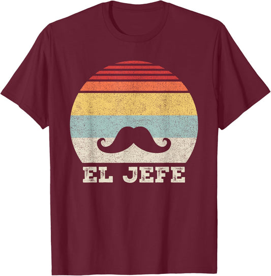 Retro El Jefe Shirt Funny Mexican Boss Funny Cinco De Mayo T-Shirt - T-Shirt | Maroon