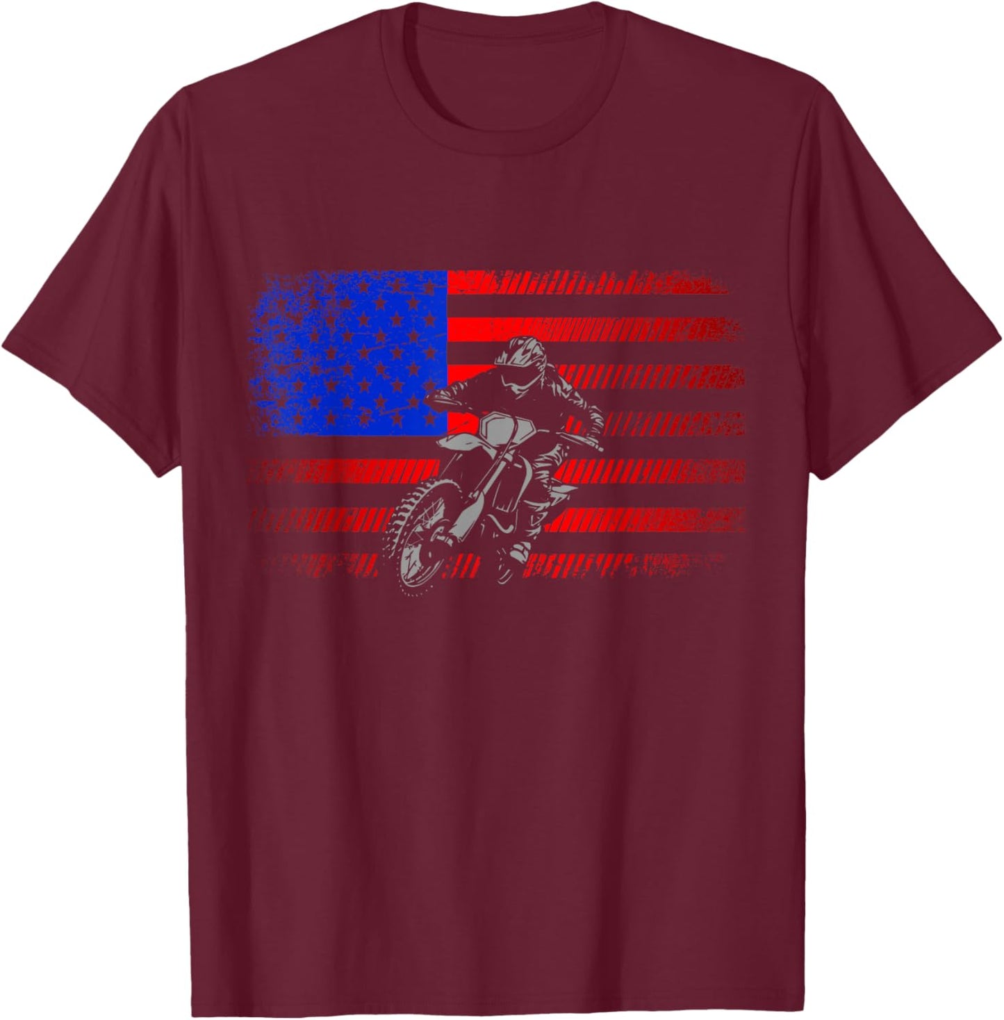 American Flag Dirt Bike Motocross T-Shirt - T-Shirt | Maroon