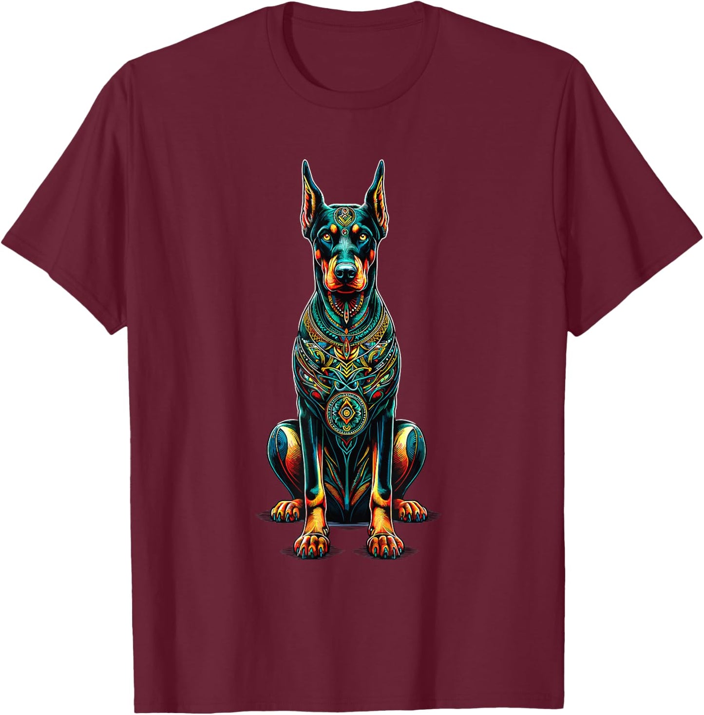 Mandala Art Doberman Pinscher Dobermans Dobie T-Shirt - T-Shirt | Maroon