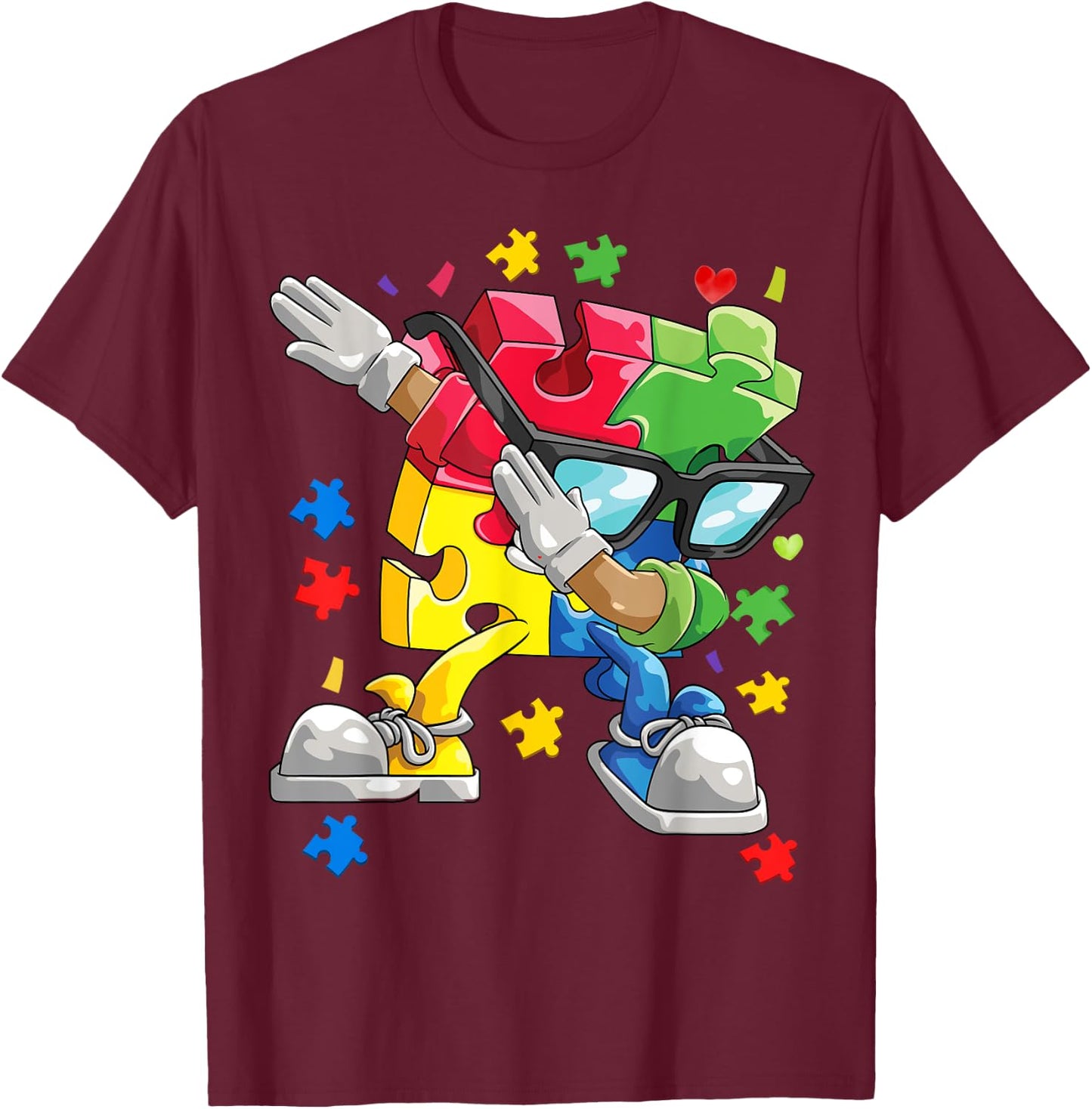 Autism Awareness Dabbing Puzzle Piece Kids Gift Boys 2024 T-Shirt - T-Shirt | Maroon