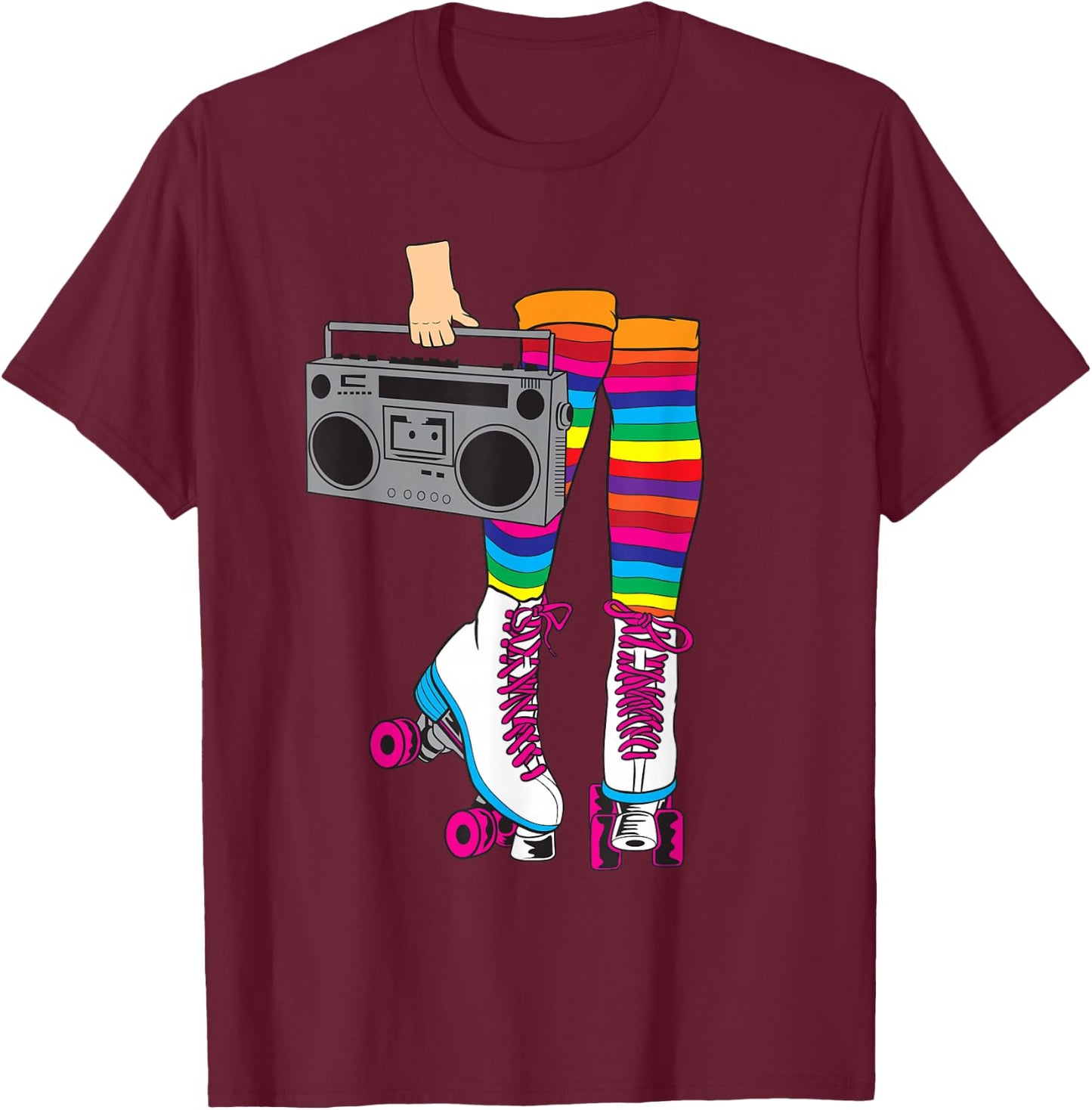 Retro Rollerskates Funny 80's Roller Disco Skating Girl Gift T-Shirt - T-Shirt | Maroon