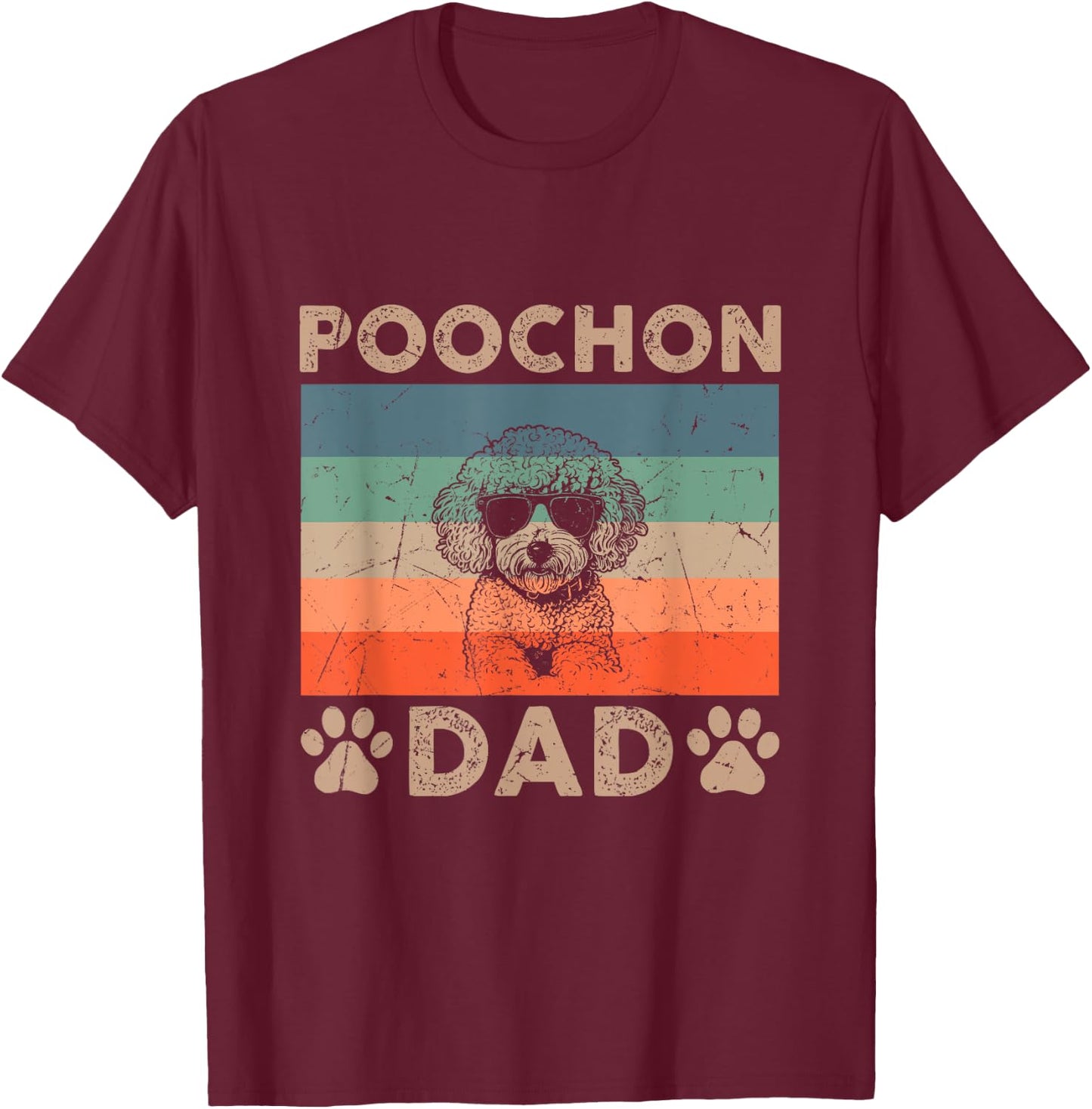 Vintage Poochon Dad Gifts Funny Dog Dad Lover Father's Day T-Shirt - T-Shirt | Maroon