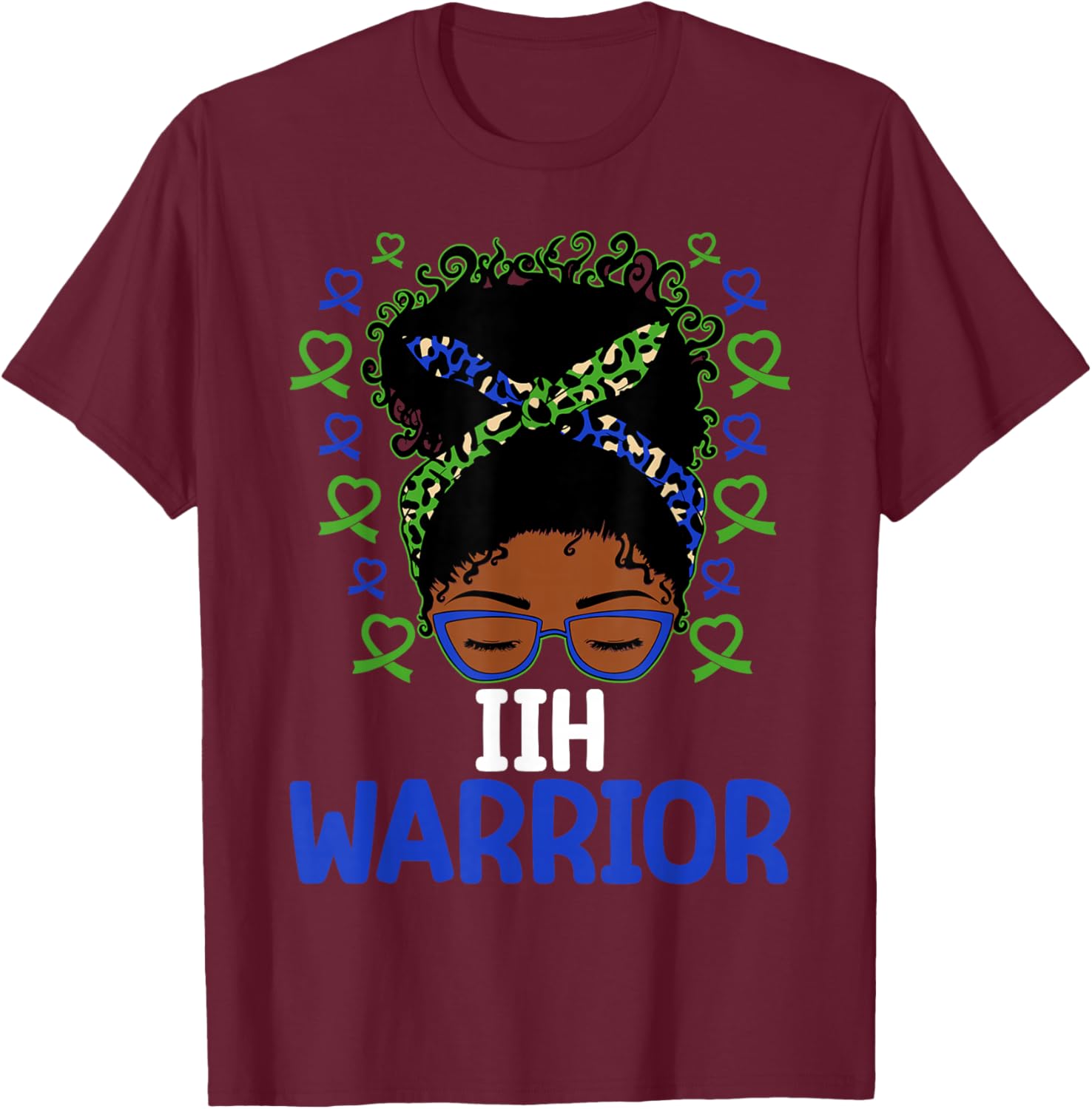 IIH Awareness IIH Warrior Afro Messy Bun T-Shirt - T-Shirt | Maroon