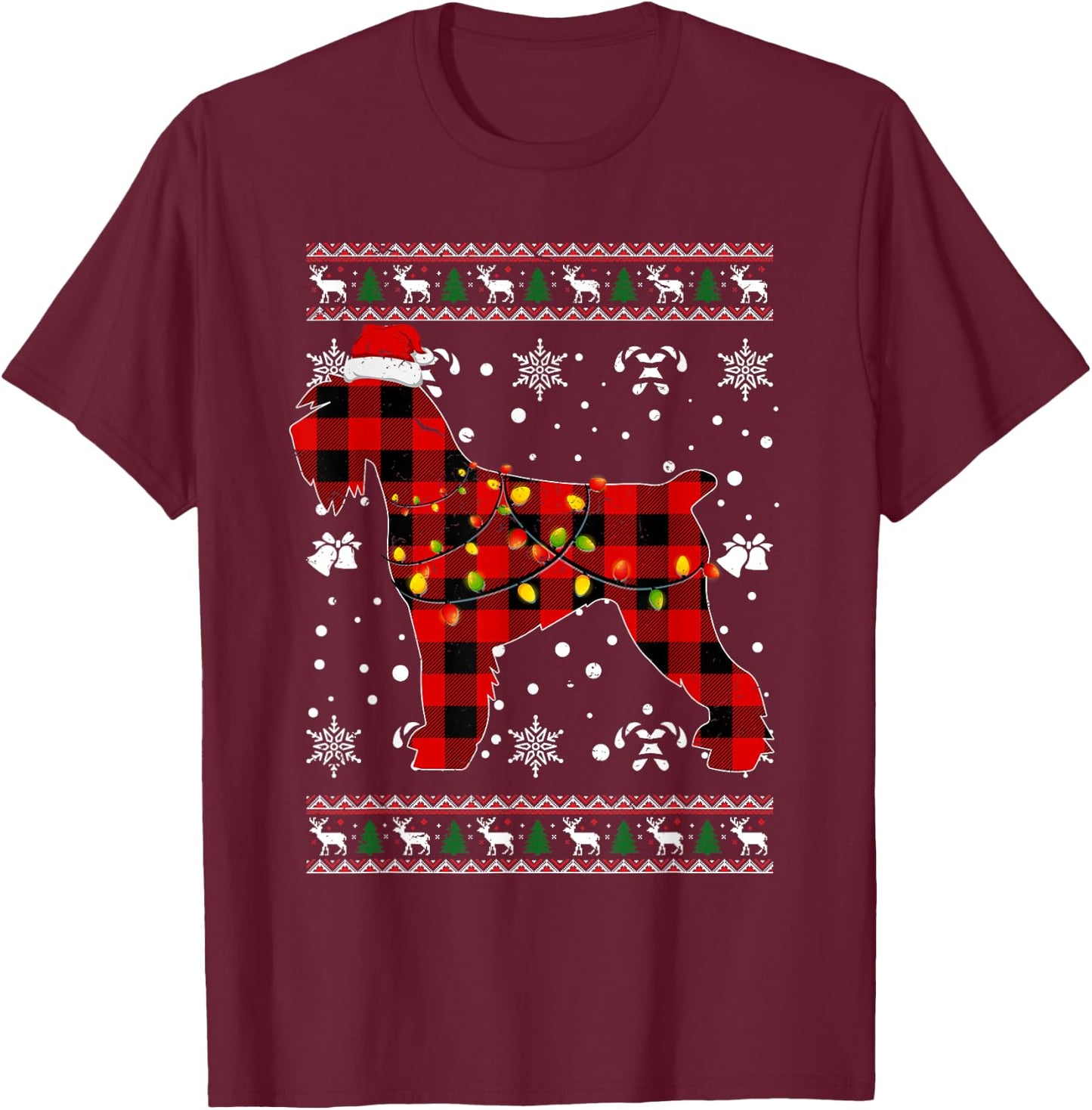 Christmas Shirt for Schnauzer Lover Gift Santa Buffalo Plaid T-Shirt - T-Shirt | Maroon
