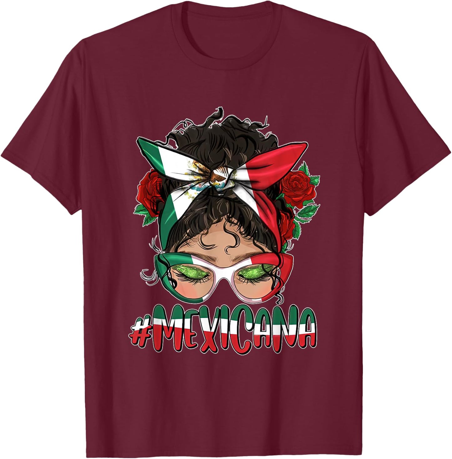 Cinco De Mayo Mexicana Messy Bun Hair Glasses Mexico Girl T-Shirt - T-Shirt | Maroon