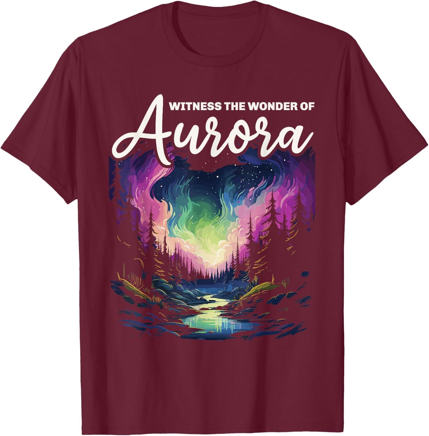 Aurora Borealis Dark Sky Nature Light Display T-Shirt - T-Shirt | Maroon