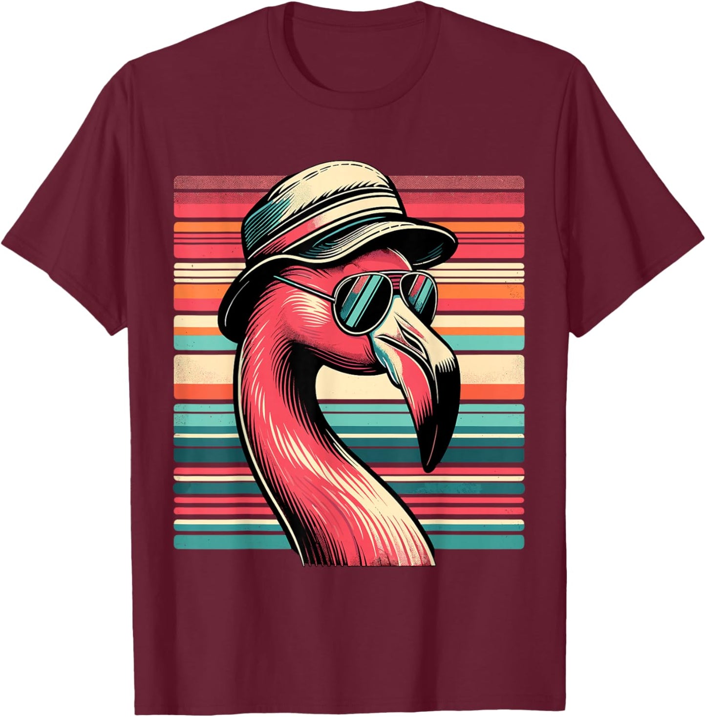 Flamingo in Sunglasses Flamingo T-Shirt - T-Shirt | Maroon