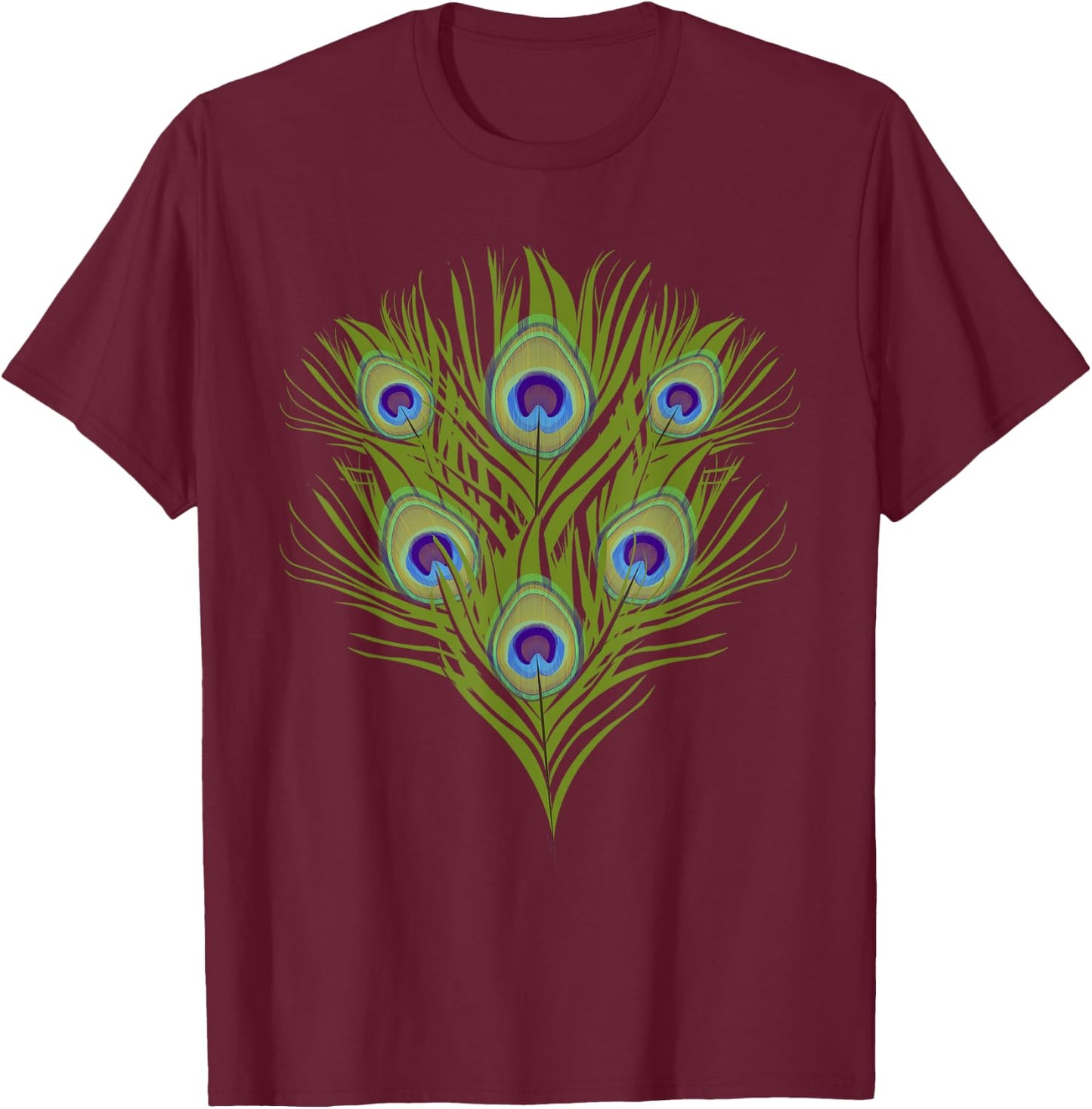 Decorative Colorful Women Girls Kids Tail Feathers Peacock T-Shirt - T-Shirt | Maroon