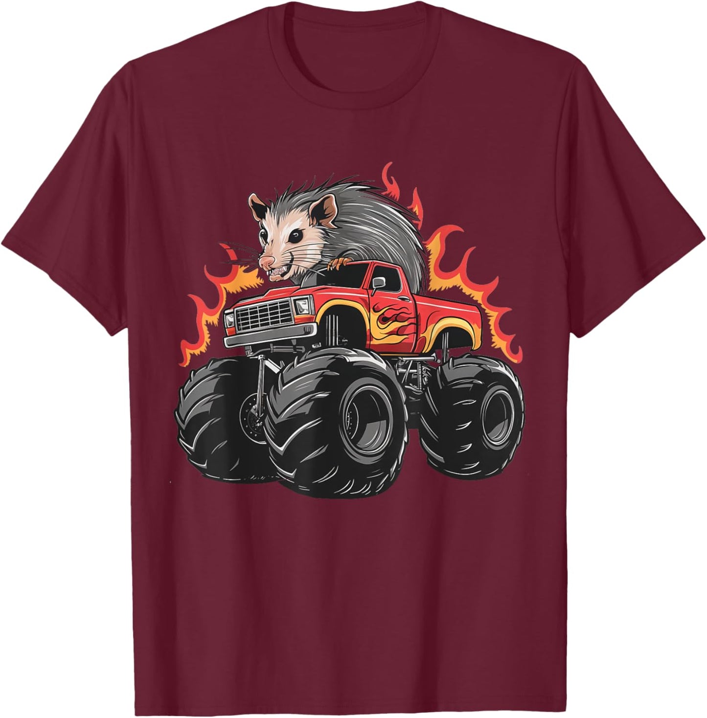 Angry Opossum Monster Truck Birthday Retro Truck T-Shirt - T-Shirt | Maroon