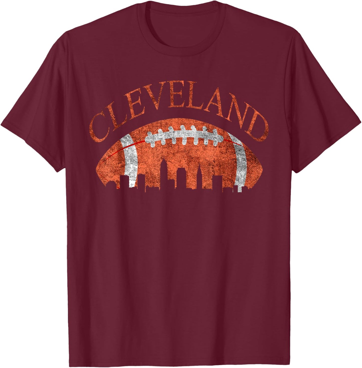 Vintage Downtown Cleveland Ohio Skyline Football Gift T-Shirt - T-Shirt | Maroon