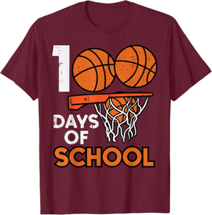 100 Days School Basketball 100th Day Teacher Men Boys Kids T-Shirt - T-Shirt | Maroon