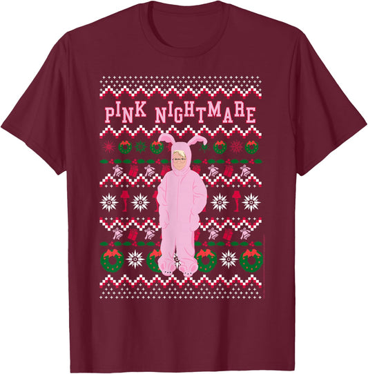 A Christmas Story Pink Nightmare Ugly Sweater T-Shirt - T-Shirt | Maroon