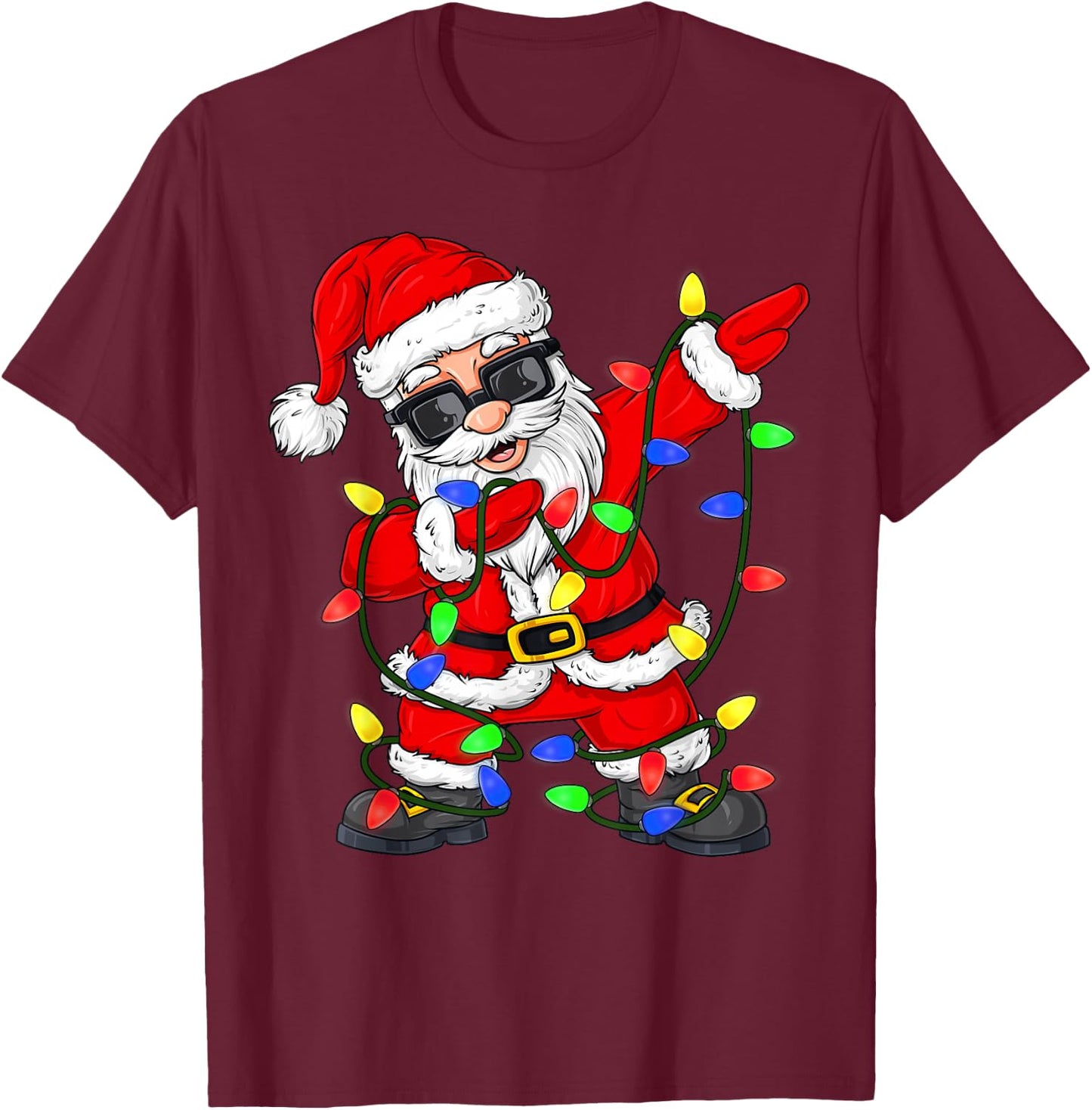 Dabbing Santa Claus Christmas Tree Lights Boys Kids Dab Xmas T-Shirt - T-Shirt | Maroon