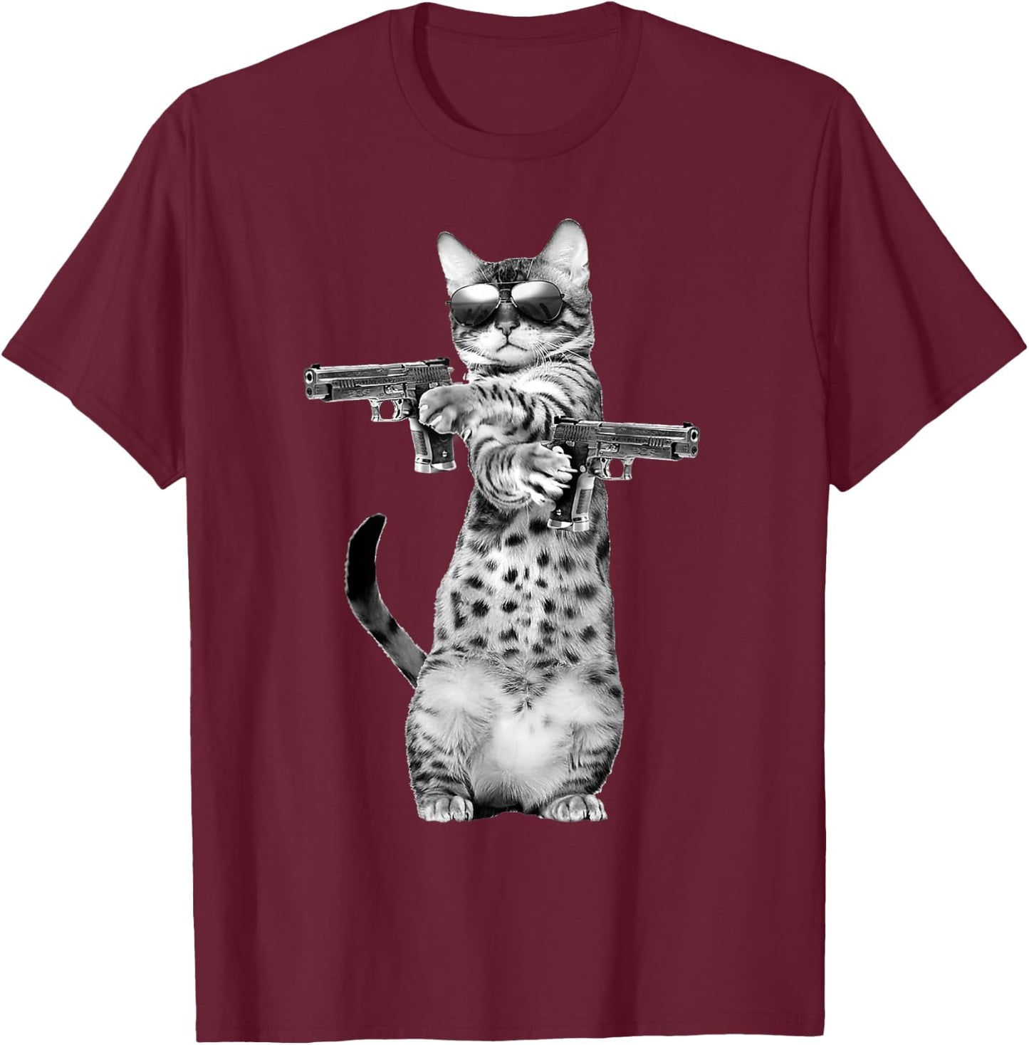 Funny Cat with Guns, Cats Lover T-Shirt - T-Shirt | Maroon