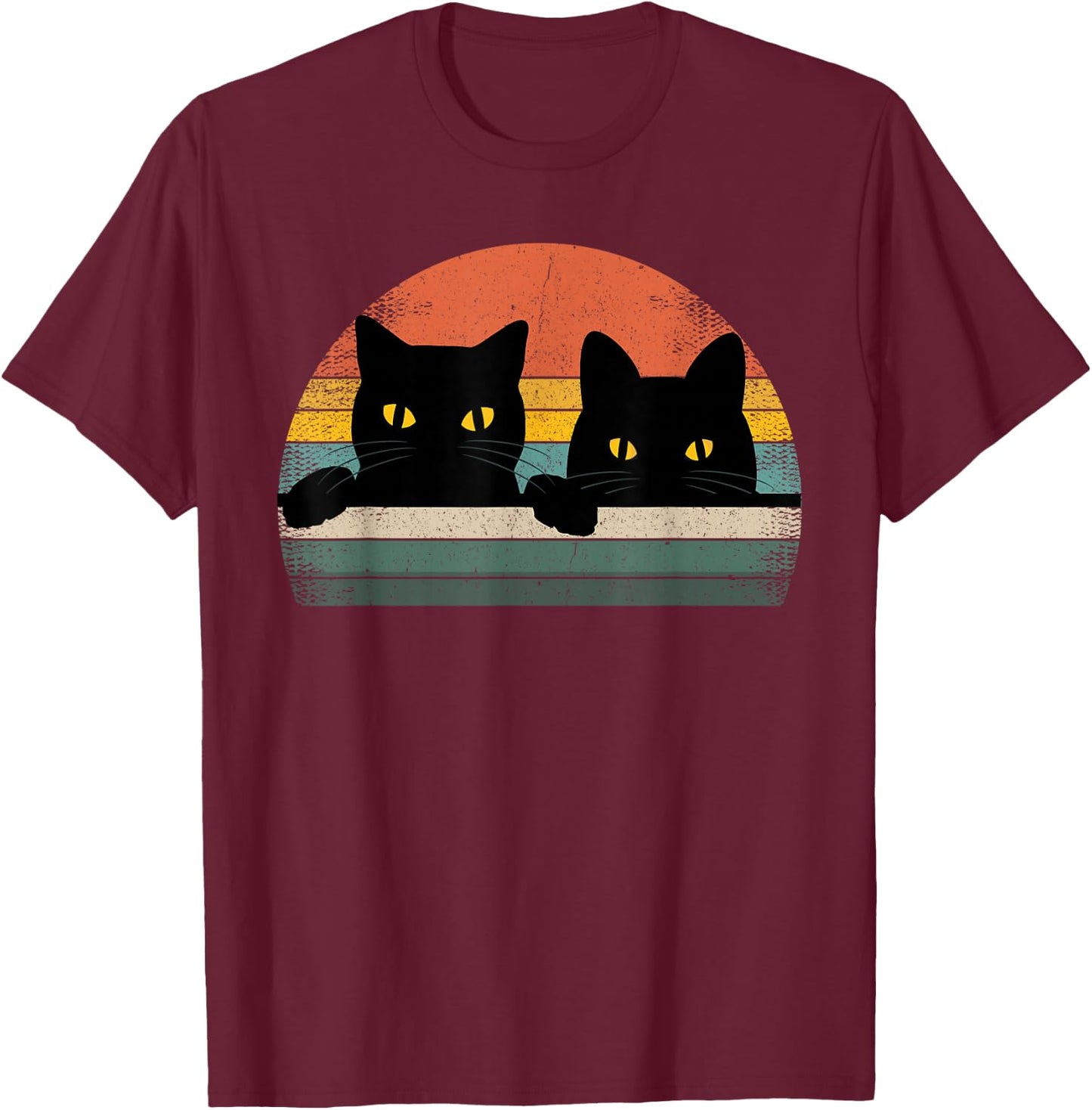 Black Cat Vintage Retro Style - Cats Lover Gift T-Shirt - T-Shirt | Maroon