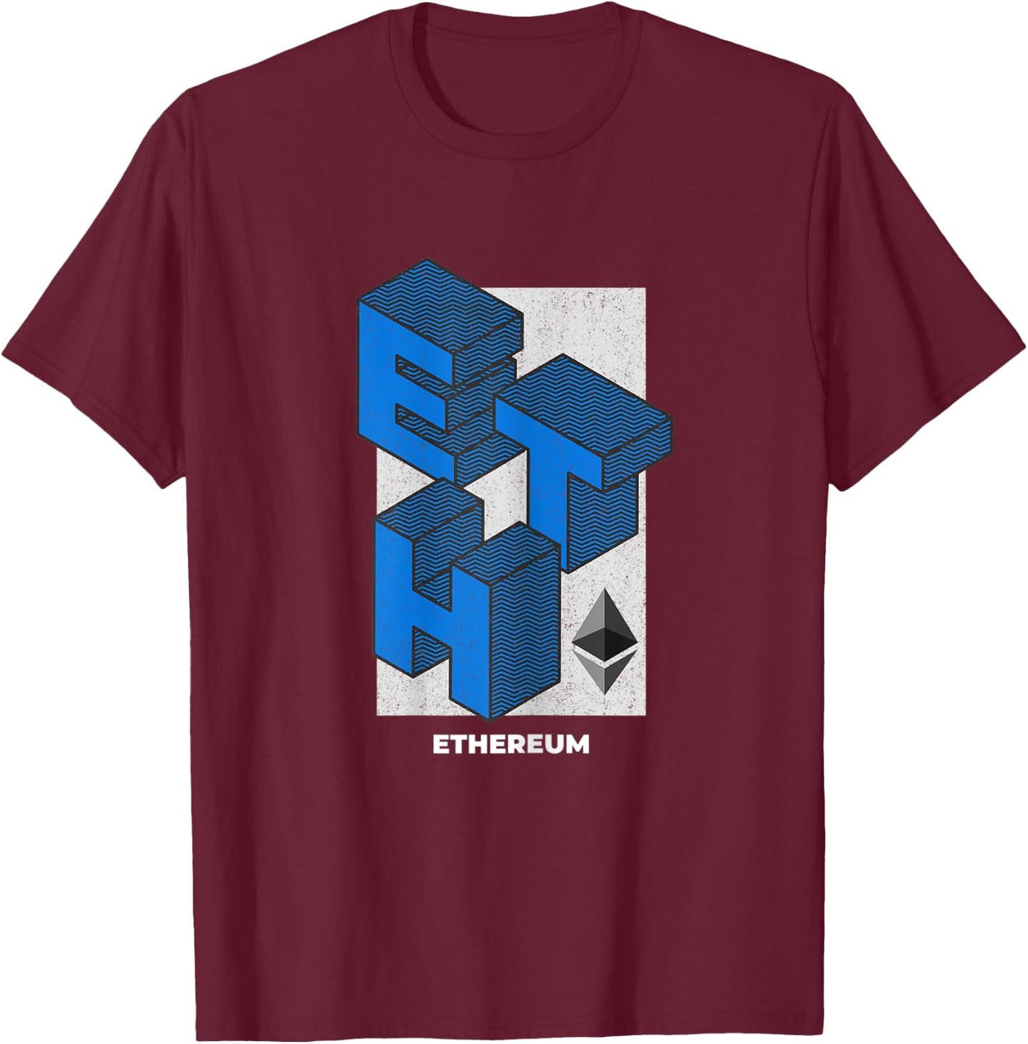 Ethereum Crypto Isometric Text ETH Cryptocurrency Shirt T-Shirt - T-Shirt | Maroon