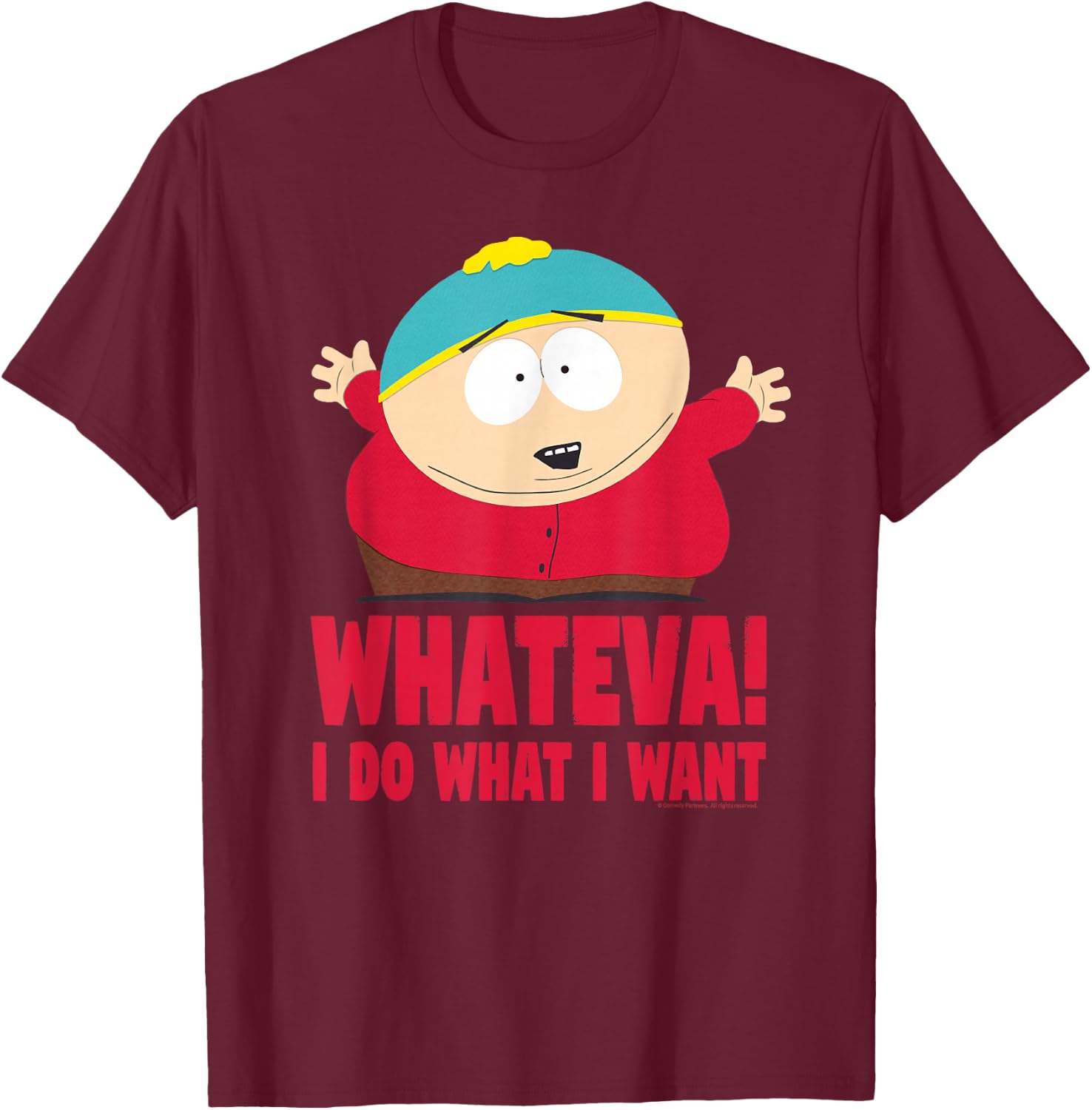 South Park Cartman Classic Fit - Black , Short Sleeve, Casual T-Shirt - T-Shirt | Maroon