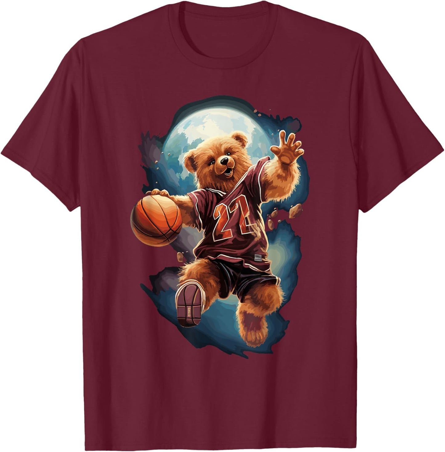 Cute teddy bear playing basketball Sport Women Kids T-Shirt - T-Shirt | Maroon