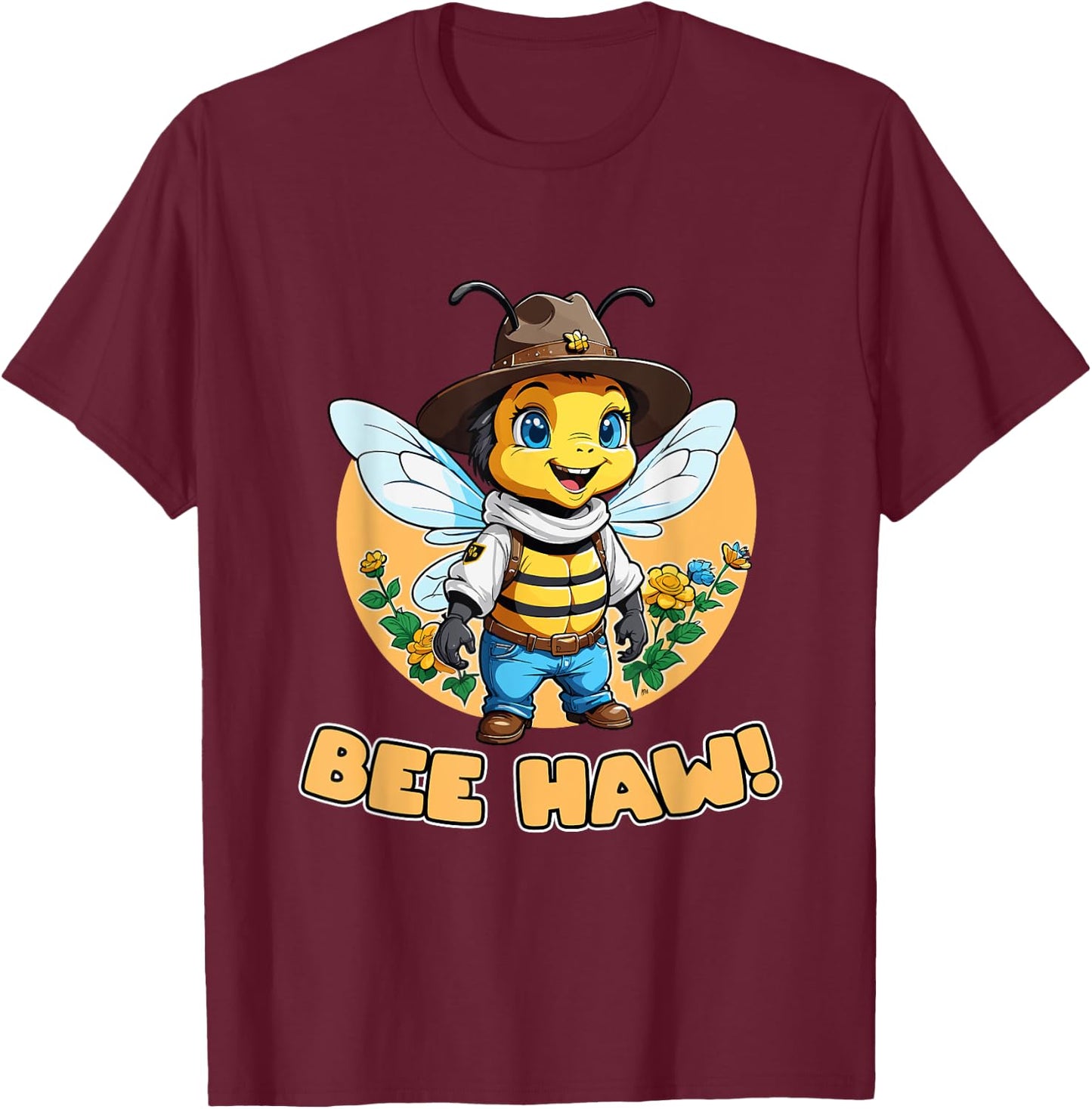 Funny Bee Haw Bumblebee Cowboy Hat T-Shirt - T-Shirt | Maroon