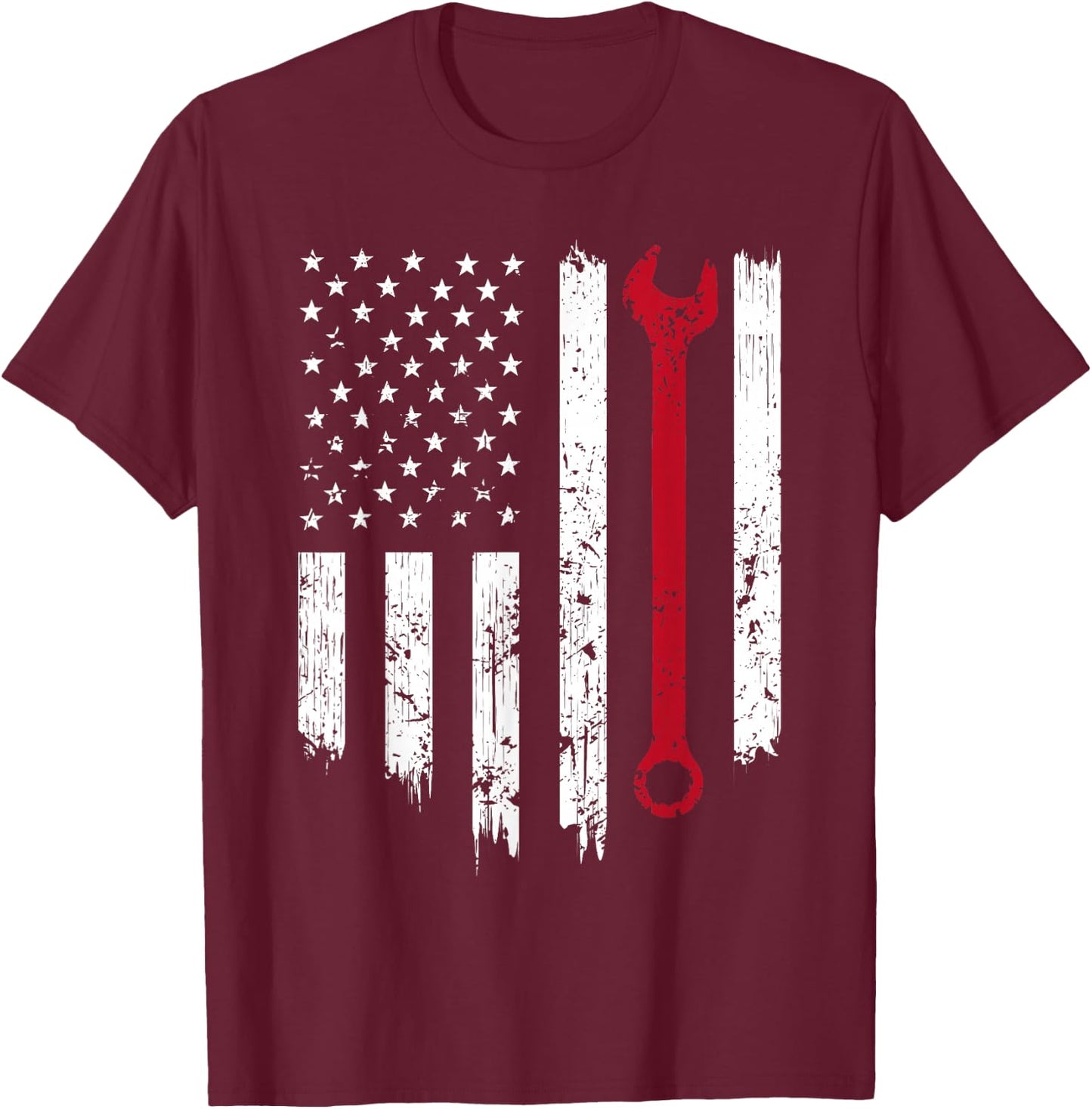 Funny Vintage Mechanic Distressed American Flag Gift Small T-Shirt - T-Shirt | Maroon