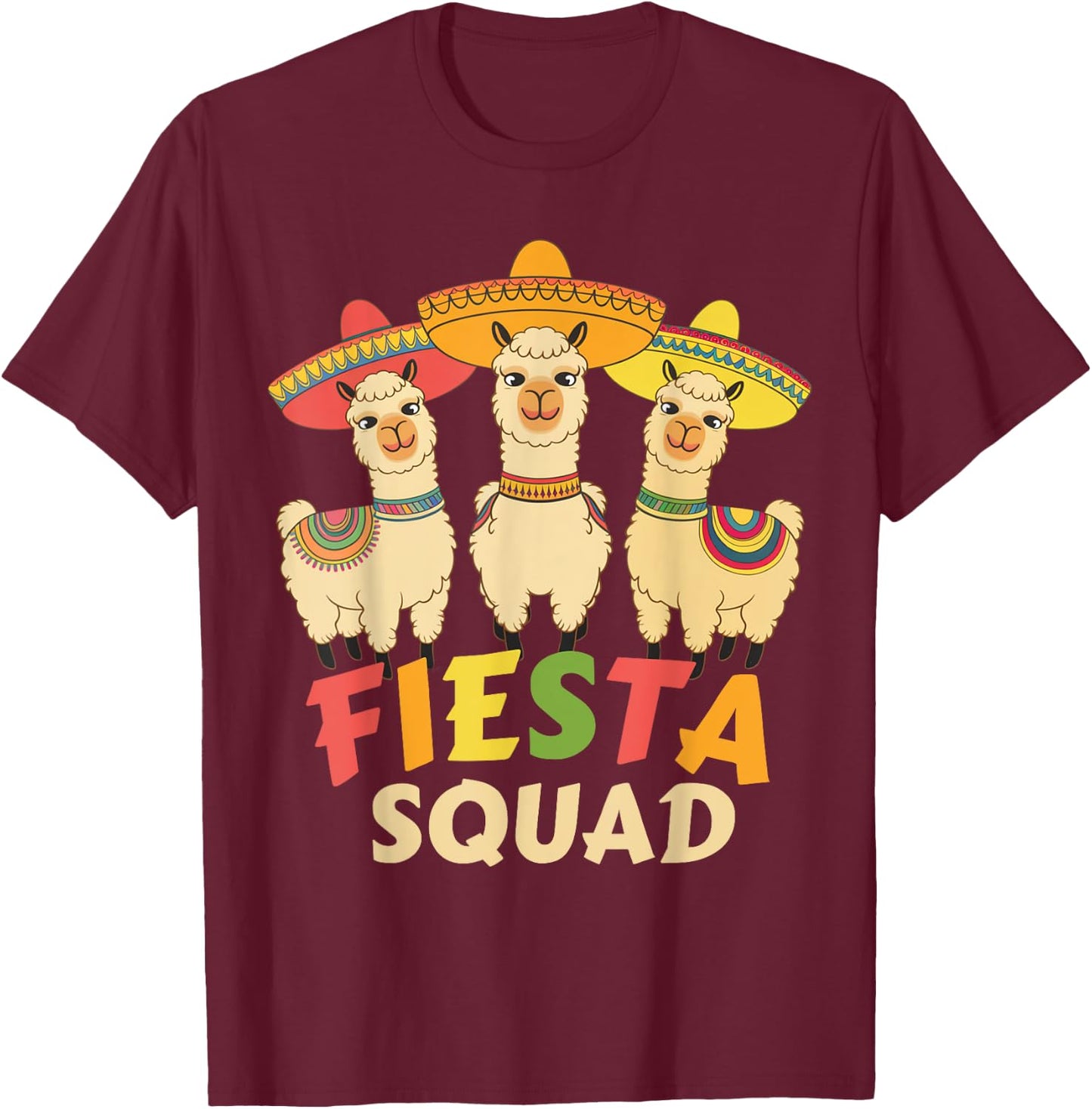 Fiesta Squad Cinco De Mayo Llama Let's Fiesta Mexican Party T-Shirt - T-Shirt | Maroon