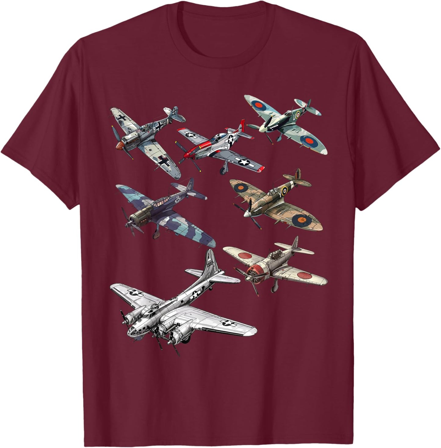 Military F&L Design Co. WW2 Warbirds P51 Messerschmitt B17 P40 Hobbyists , Small, Black T-Shirt - T-Shirt | Maroon