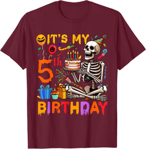 It's My 5th Birthday Halloween Skeleton Matching Party T-Shirt - T-Shirt | Maroon