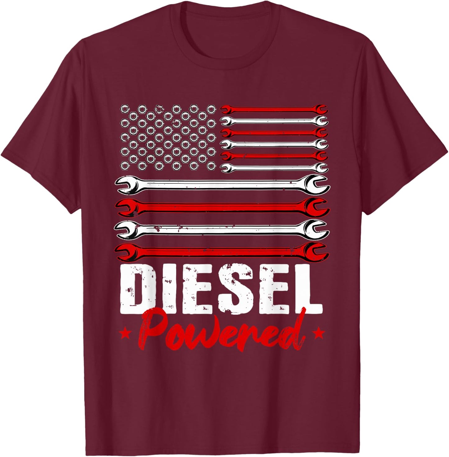Diesel Mechanic Gifts Powered Patriotic American Flag T-Shirt - T-Shirt | Maroon