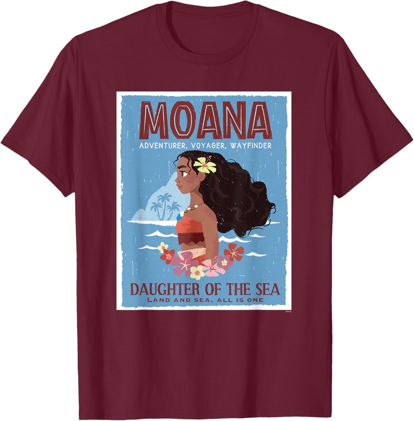 Disney Moana Adventurer Daughter of the Sea Retro Distressed T-Shirt - T-Shirt | Maroon