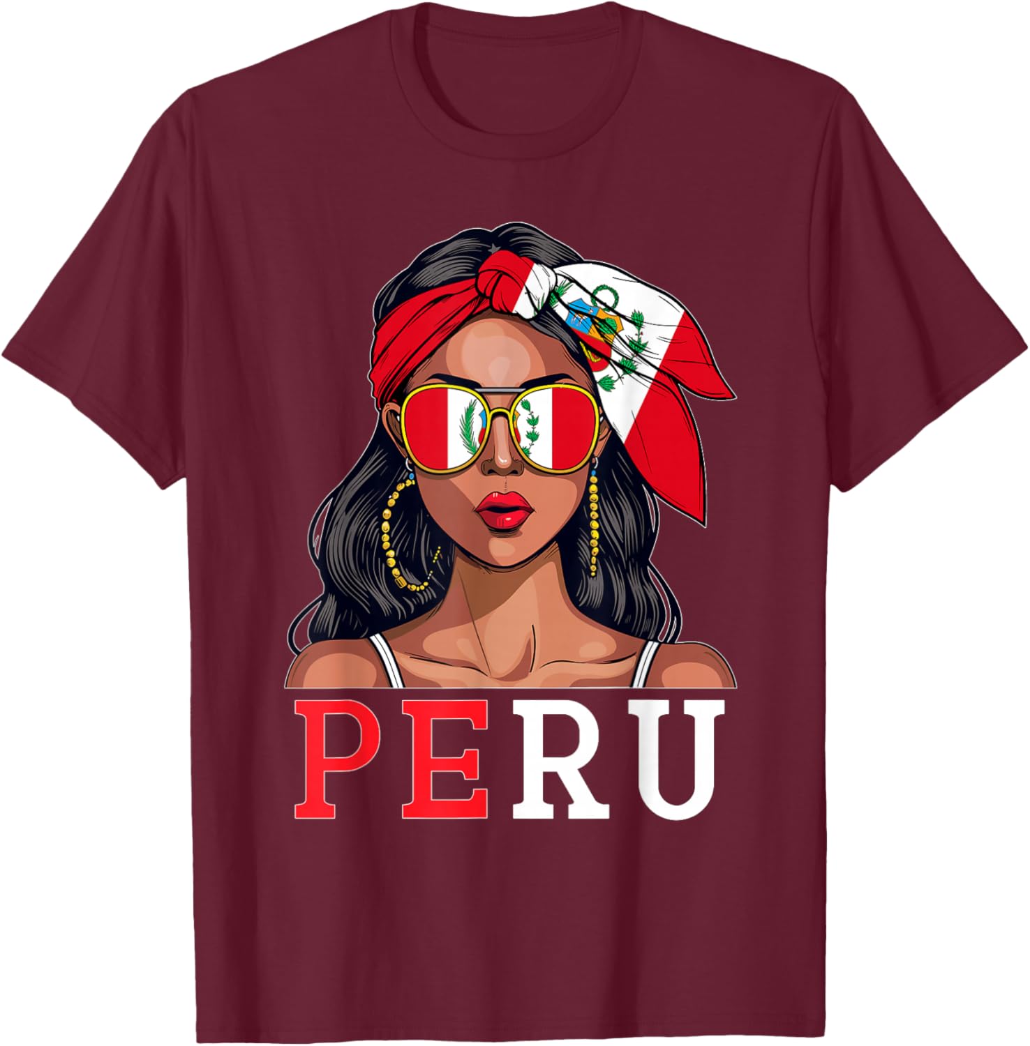 Peruvian Souvenirs Products Woman Flag Roots Peru T-Shirt - T-Shirt | Maroon
