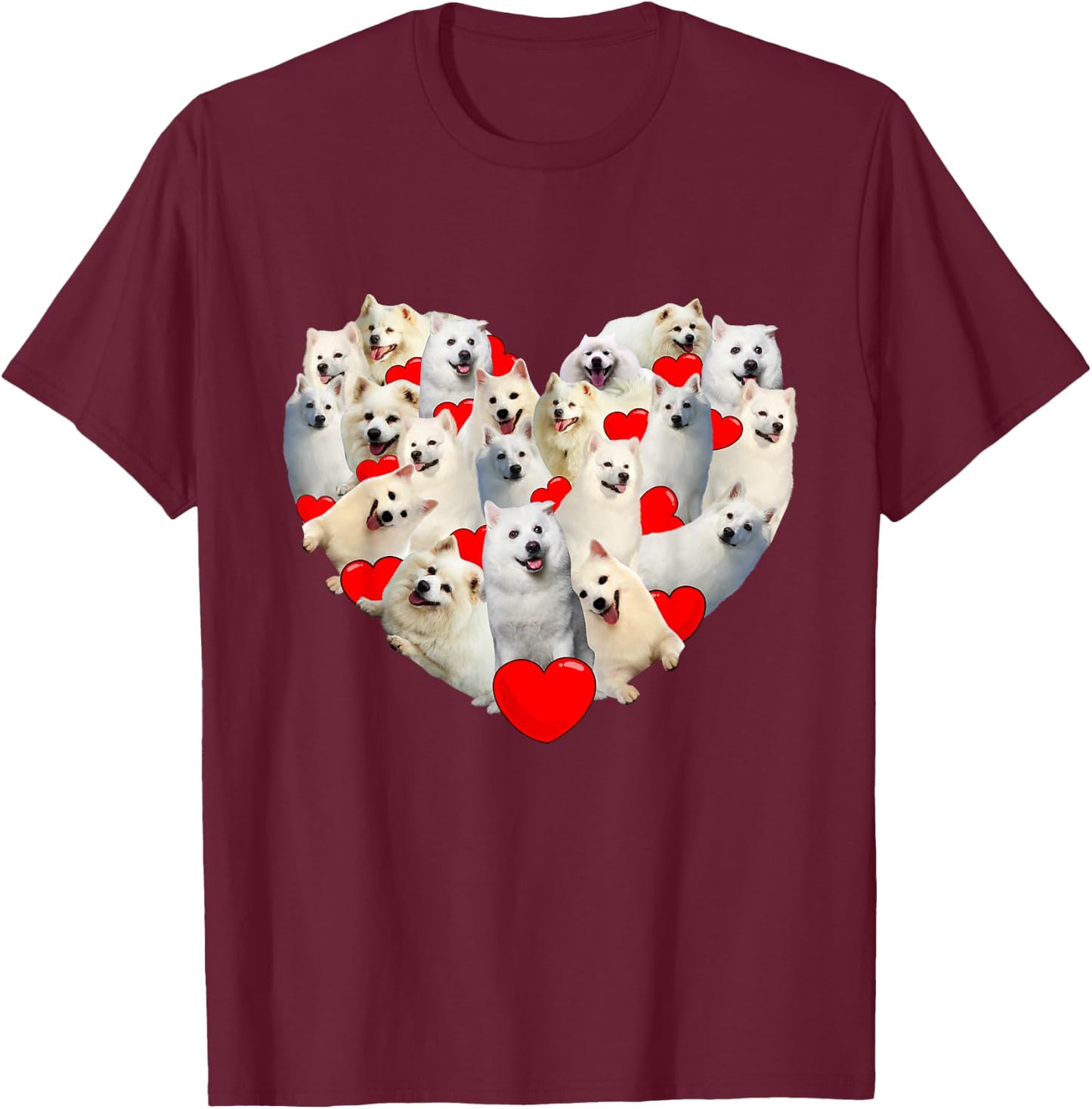 Funny Heart Love American Eskimo Valentine's Day Gift T-Shirt - T-Shirt | Maroon