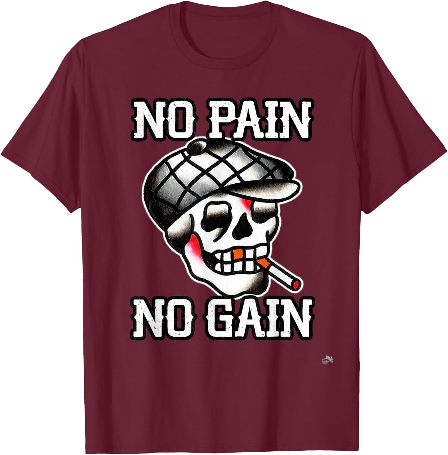 No Pain No Gain Smoking Tattoo Skull T-Shirt - T-Shirt | Maroon