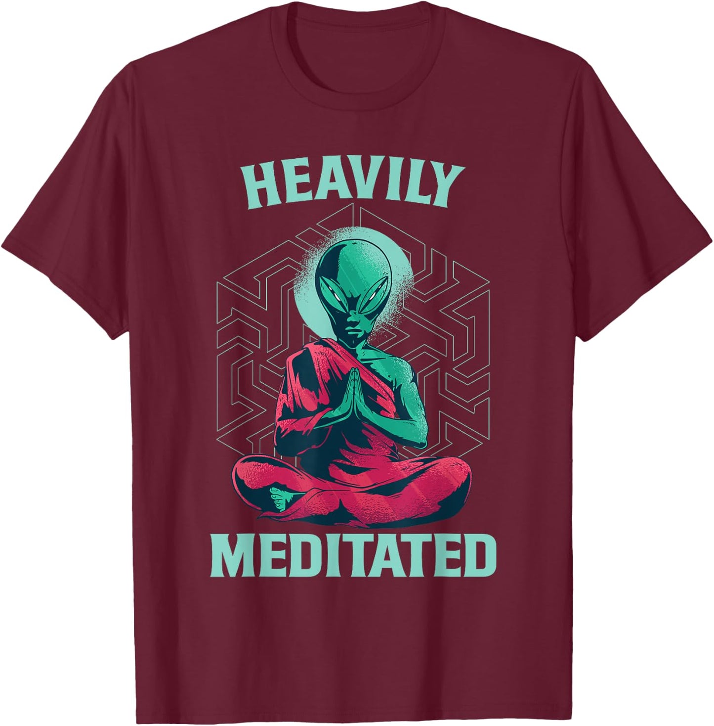 Heavily Meditated Alien Monk Funny Yoga Meditation T-Shirt - T-Shirt | Maroon