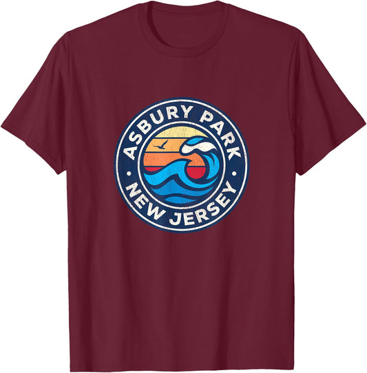 Asbury Park New Jersey NJ Vintage Nautical Waves Design T-Shirt - T-Shirt | Maroon