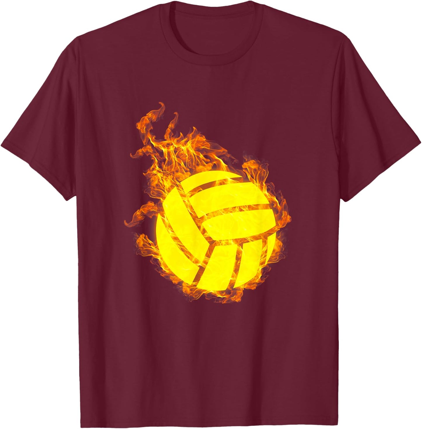 Fire Volleyball Ball Flames Volleyball Player T-Shirt - T-Shirt | Maroon