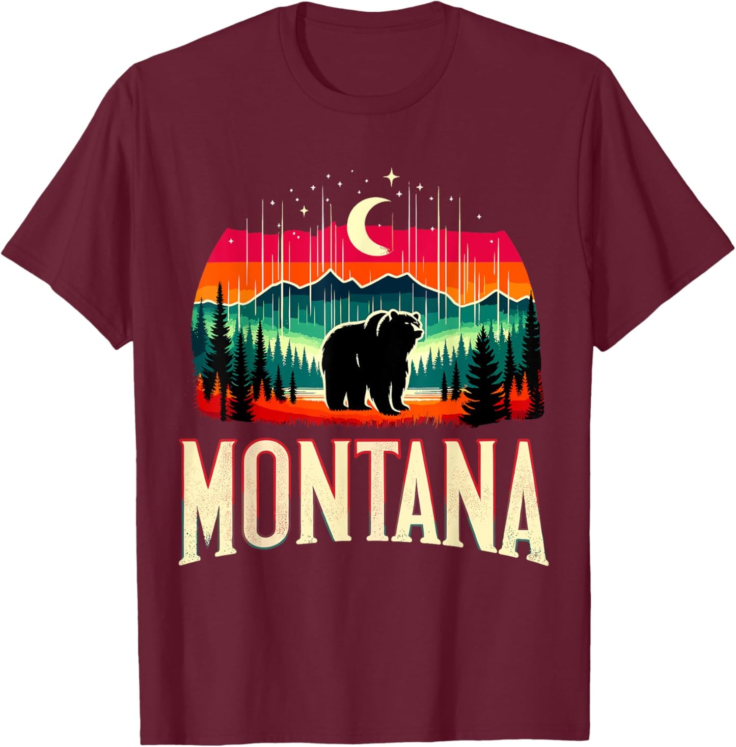 Montana Grizzly Bear Mountain T-Shirt - T-Shirt | Maroon