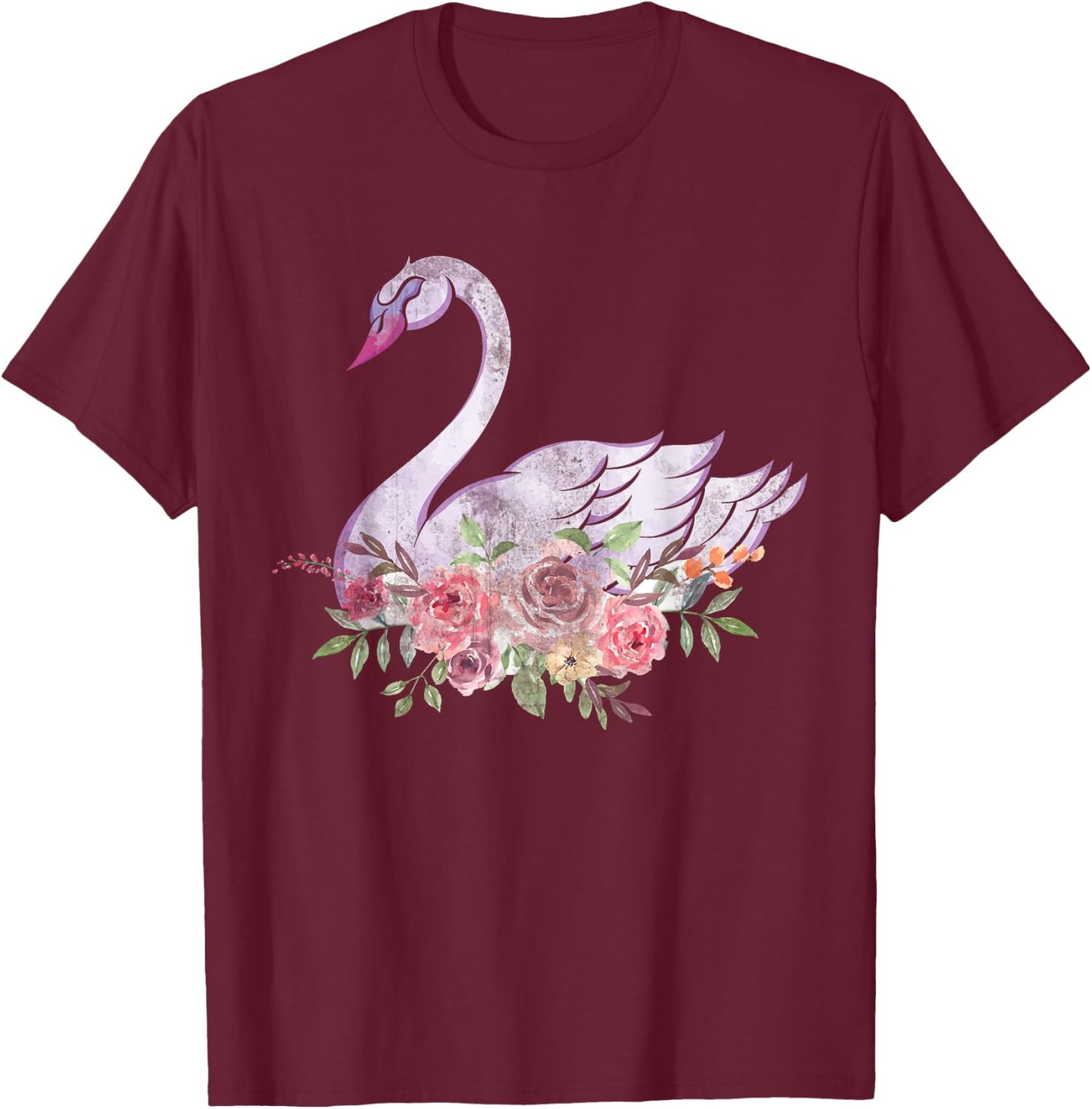 Women Girls Gift Pretty Animal Flower Crown Swan T-Shirt - T-Shirt | Maroon