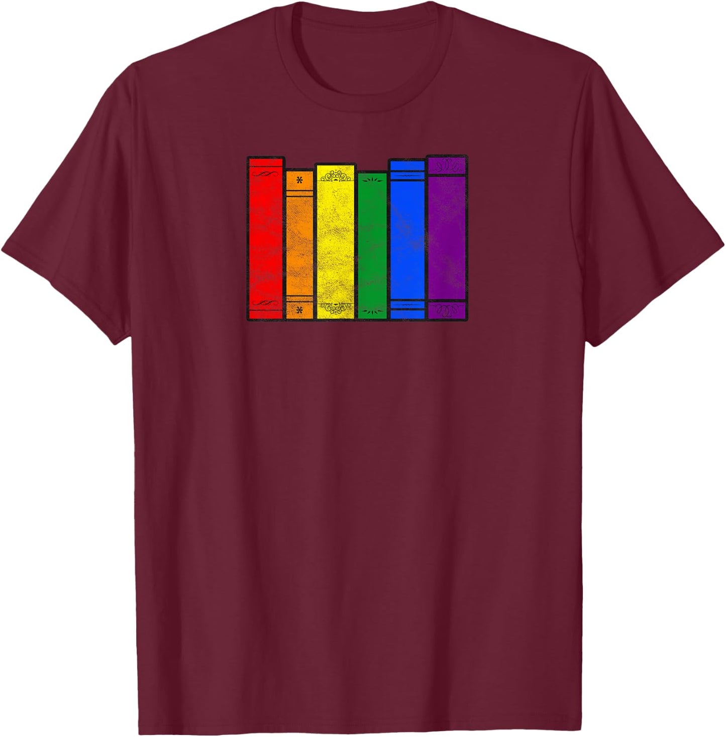 Pride Flag Books Bookish Rainbow Queer Reader Gay Writer T-Shirt - T-Shirt | Maroon