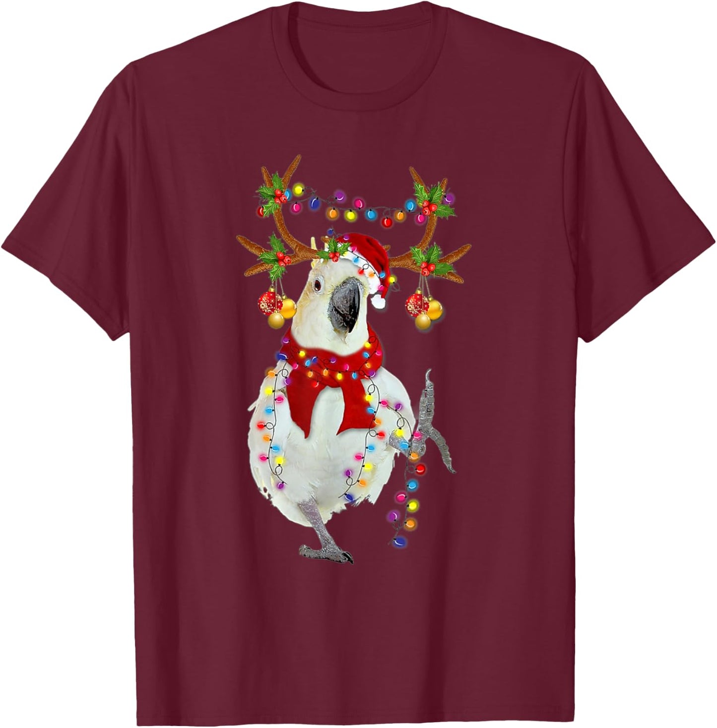 Cockatoo Gorgeous Reindeer Christmas Tree Light Xmas T-Shirt - T-Shirt | Maroon