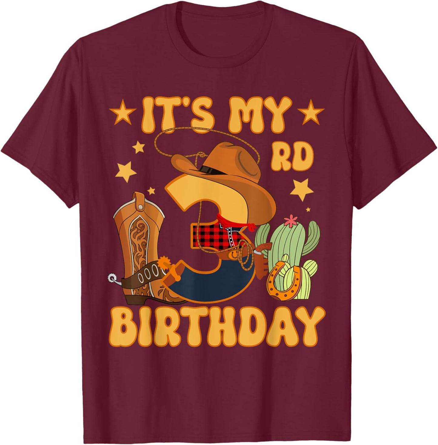 It's My 3rd Birthday Cowboy Rodeo Horse 3 Year Old Bday Boy T-Shirt - T-Shirt | Maroon