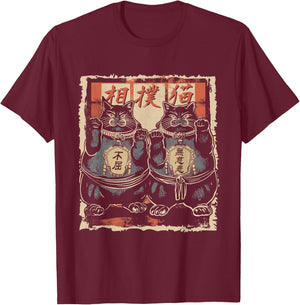 Japanese Sumo Wrestler Cats Men Women Kids T-Shirt - T-Shirt | Maroon