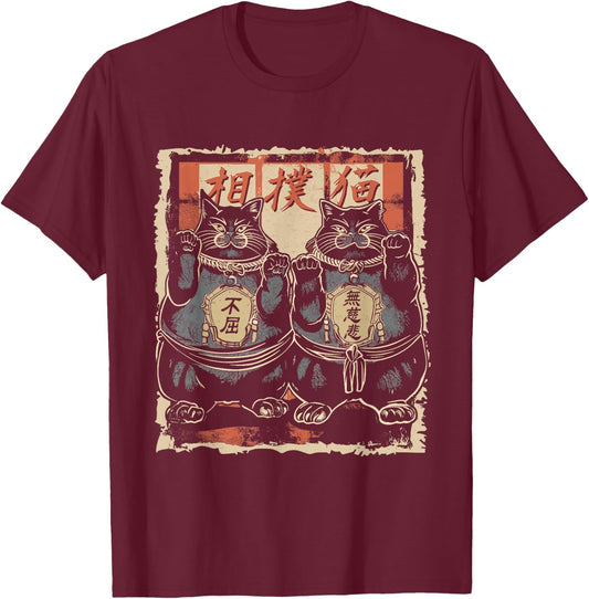 Japanese Sumo Wrestler Cats Men Women Kids T-Shirt - T-Shirt | Maroon