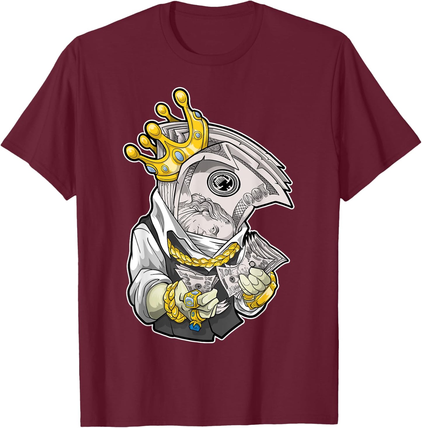 Money King Crown Rich Dollar Diamonds Cash Cool Hip Hop Boss T-Shirt - T-Shirt | Maroon
