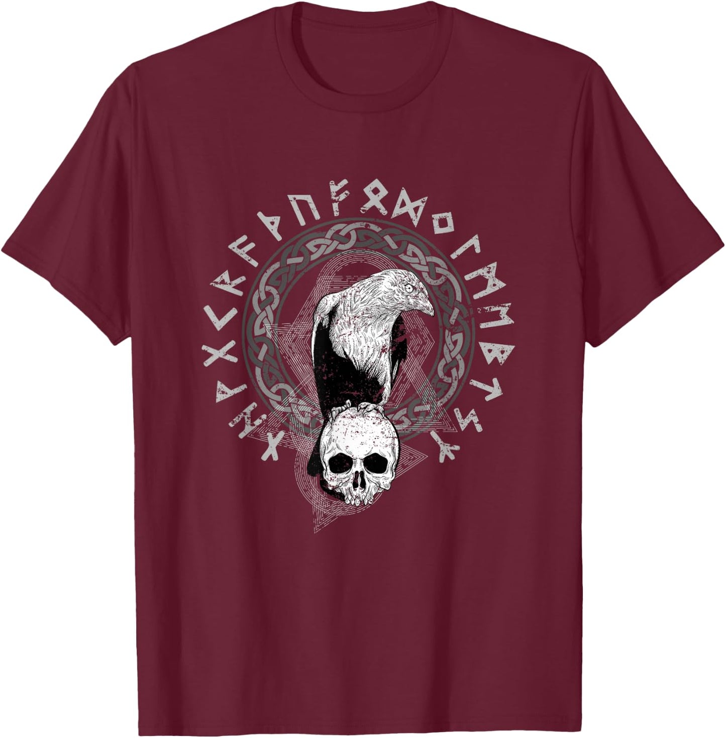 Odin Norse Mythology Raven Viking Skull Gift Viking T-Shirt - T-Shirt | Maroon