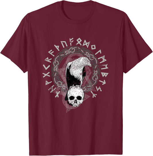 Odin Norse Mythology Raven Viking Skull Gift Viking T-Shirt - T-Shirt | Maroon
