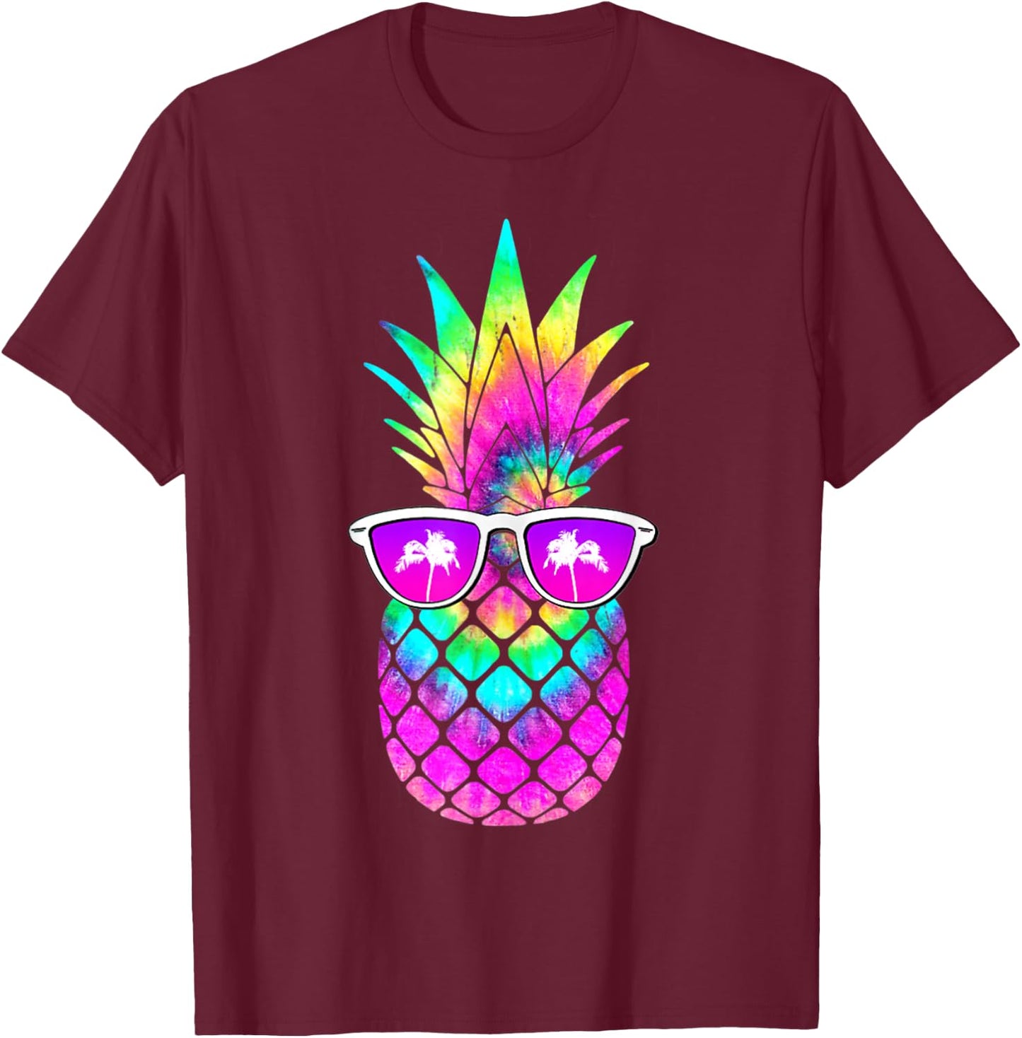 Summer Tie Dye Pineapple Sunglasses Tropical Fruit Lover T-Shirt - T-Shirt | Maroon