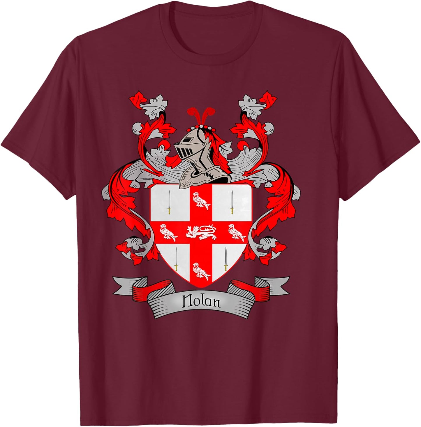 Nolan Coat of Arms | Nolan Surname Family Crest T-Shirt - T-Shirt | Maroon